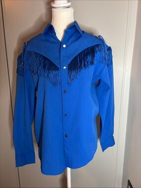 Vintage Western Collection Women’s Blue Fringe Button-Down Shirt